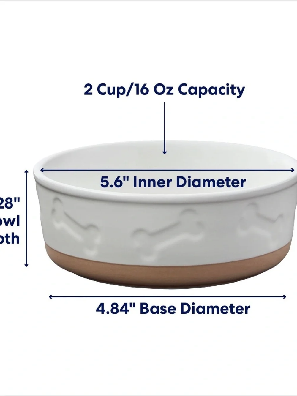 Ceramic Dog Bowl - White and Tan Bone Design
